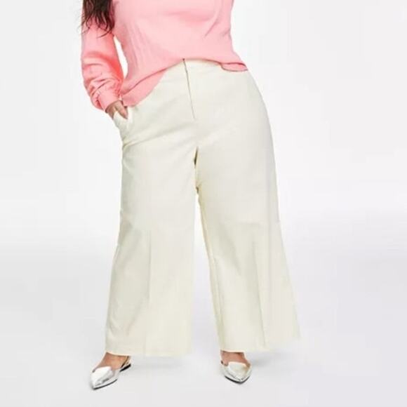 On 34th Light Tan High Rise Wide Leg Khaki Chino Classic Pants - Picture 1 of 8